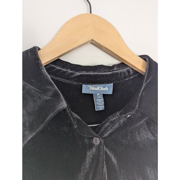 ModCloth Be Buzzworthy Black Velvet Button Up Top - Picture 5 of 7